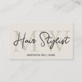 Friseur Modernes Monogramm Neutral Beige Visitenkarte (Vorderseite)