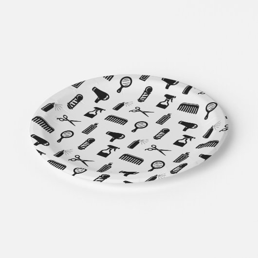 Friseur-Muster CUSTOM FARBE Pappteller (Schrägansicht)