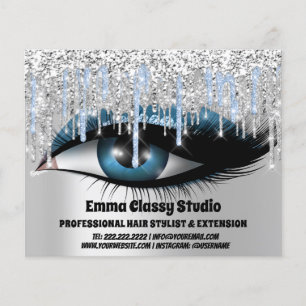 Friseur Nagel Wimpern Silber Blau Glitter Tropfen Flyer