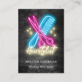 Friseur Neon Glow & Black Grunge QR-Code Visitenkarte (Vorderseite)