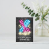 Friseur Neon Glow & Black Grunge QR-Code Visitenkarte (Stehend Vorderseite)