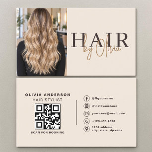 Friseur Neutral Beige Foto QR-Code Visitenkarte