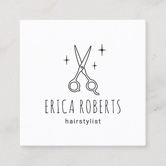 Friseur Niedliche Schere Minimalistisch Schönheits Quadratische Visitenkarte (Vorderseite)