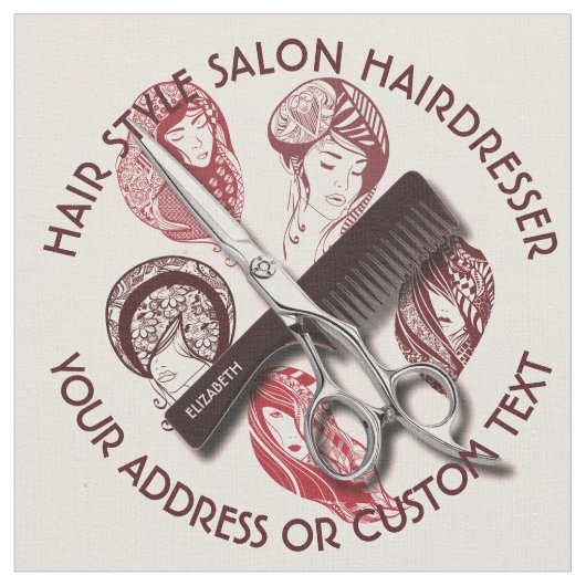 Friseur-oder Schönheits-Salon-Haar-Stylist-Name Stoff (Nahaufnahme)
