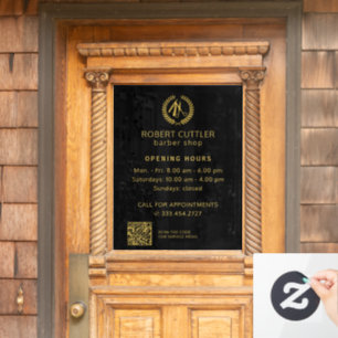 Friseur Öffnungszeiten Gold Schwarz Logo QR CODE Fensteraufkleber