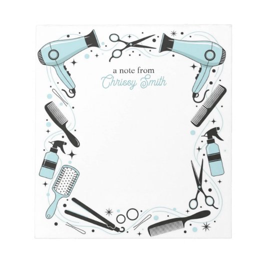 Friseur Personalized Blue Stars & Sparkles Notizblock (Vorderseite)