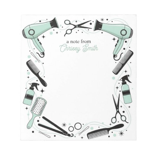 Friseur Personalized Minze Sterne & Glitzer Notizblock (Vorderseite)