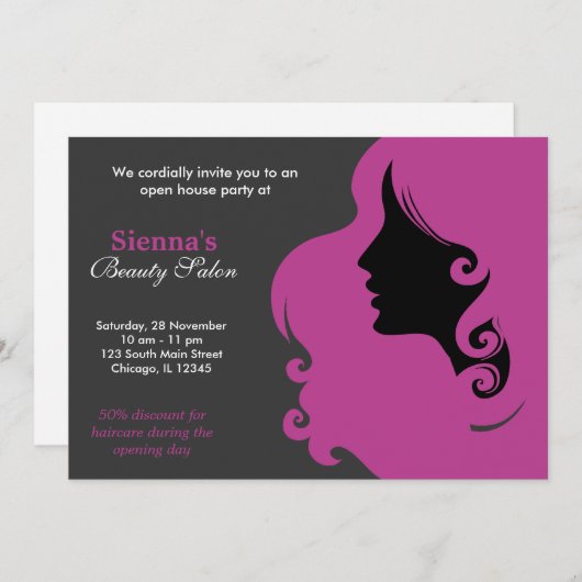 Friseur (Plum) Einladung (Vorne/Hinten)