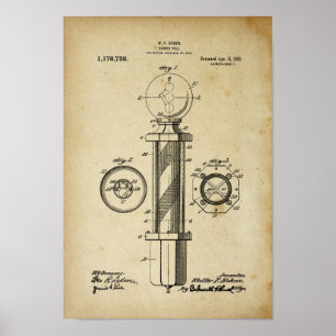 Friseur-Pole-Illustrations-Patent-Druck-Plakat Poster