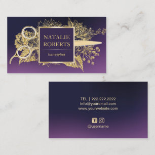 Friseur Purpur- und Gold-Blumen-Schönheitssalon Visitenkarte