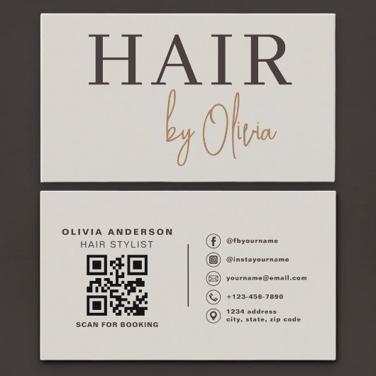 Friseur QR-Code Earthy Neutral Visitenkarte