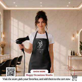 Friseur QR-Code editierbar, Schwarz Weiß Salon Schürze