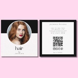 Friseur QR-Code Foto Schwarz Weiß Quadrat Quadratische Visitenkarte