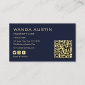 Friseur-Rasiermesser Navy und Gold QR-Code Visitenkarte (Rückseite)