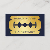 Friseur-Rasiermesser Navy und Gold QR-Code Visitenkarte (Vorderseite)