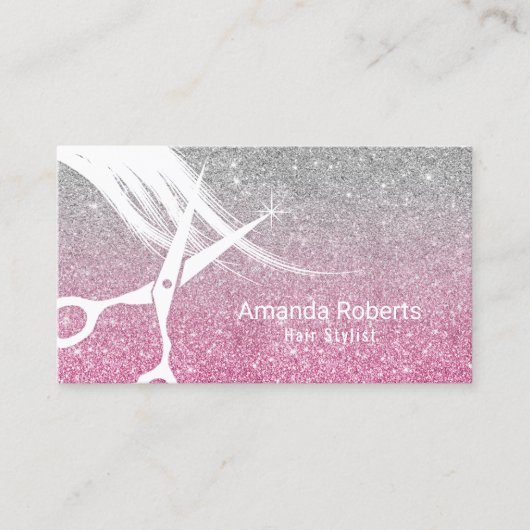 Friseur Rosa & Silberner Glitzer Ernennung Terminkarte (Vorderseite)