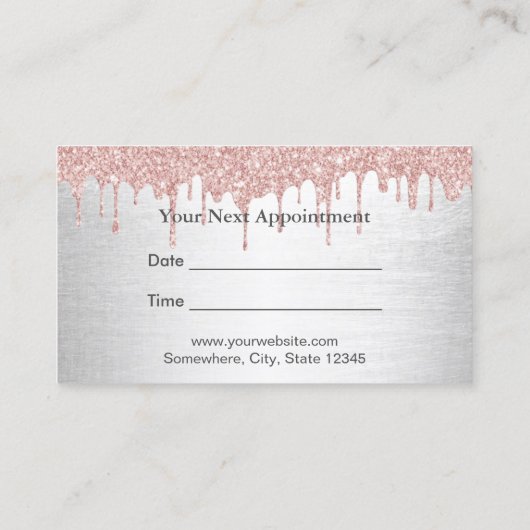 Friseur Rose Gold Tropfen Silber Ernennung Terminkarte (Rückseite)