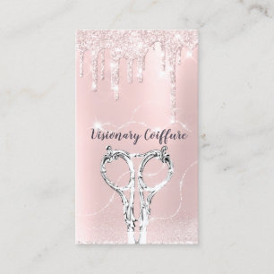 Friseur Rose träufelt Glitter Coiffure Schere Visitenkarte