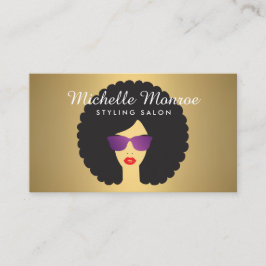 Friseur Salon Beauty Girl mit Afro on Imitate Gold Visitenkarte