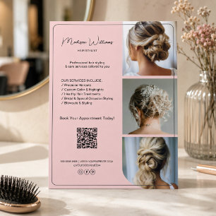 Friseur-Salon-Dienstleistungen 3 Fotos QR Rosa Flyer
