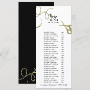 Friseur-Salon-Flyer-Preisliste Gold Schwarz Menü Einladung