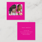 Friseur Salon FotoCollage Hot Pink Quadratische Visitenkarte (Vorne/Hinten)