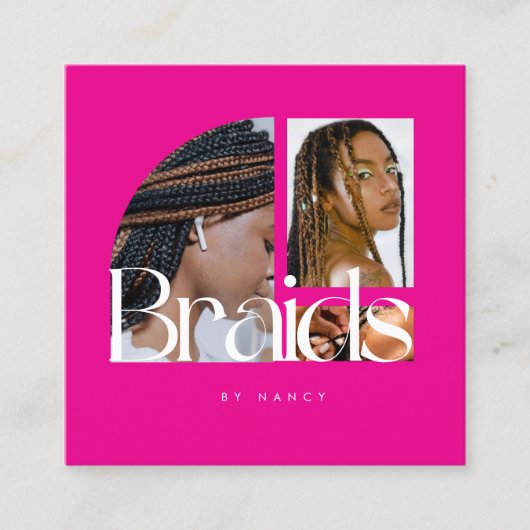 Friseur Salon FotoCollage Hot Pink Quadratische Visitenkarte (Vorderseite)