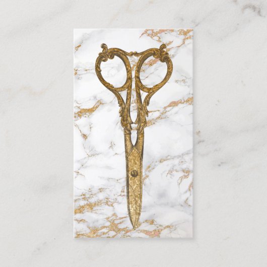 Friseur Salon Gold Antique Schere Trendy Marmor #2 Visitenkarte (Vorderseite)