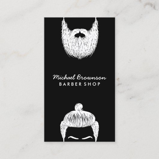 Friseur Salon Hipster Man Beard Black Barber Visitenkarte (Vorderseite)