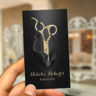 Friseur Salon Moderner Schwarzer Gold-Schere Haar  Visitenkarte