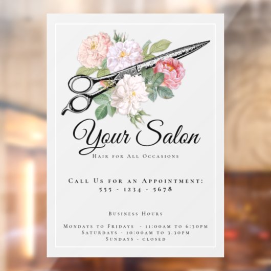 Friseur Salon Öffnungszeiten Rosenrosen Hellgrau Fensteraufkleber (Blatt 2)