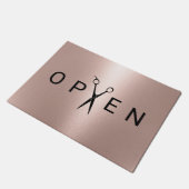 Friseur-Salon Rose Gold-Schere Begrüßung Fußmatte (Schrägansicht)