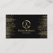 Friseur-Salon-Schere Logo Trendy Black & Gold Visitenkarte (Vorderseite)