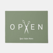Friseur-Salon Schere Open Sage Grün Willkommen Fußmatte (Vorderseite)