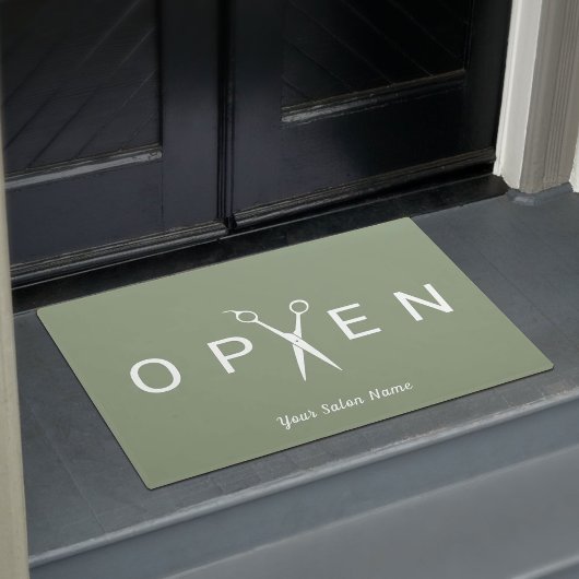 Friseur-Salon Schere Open Sage Grün Willkommen Fußmatte
