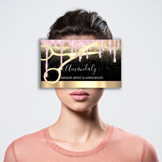 Friseur Schere Coiffeur Confetti Pink Gold Visitenkarte