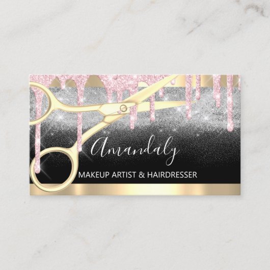 Friseur Schere Coiffeur Makeup Button Tropfen Visitenkarte (Vorderseite)