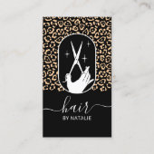Friseur Schere & Hand Logo Leopard Salon Visitenkarte (Vorderseite)