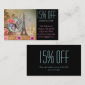 Friseur-Schminkkünstler-Chic-Paris-Eiffelturm Visitenkarte (Vorne/Hinten)