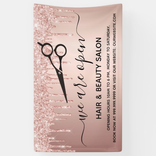 Friseur Schönheitssalon Rose Gold Glitzer Tropfen Banner (Vertikal)