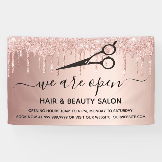 Friseur Schönheitssalon Rose Gold Glitzer Tropfen Banner (Horizontal)