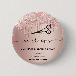Friseur Schönheitssalon Rose Gold Glitzer Tropfen Button