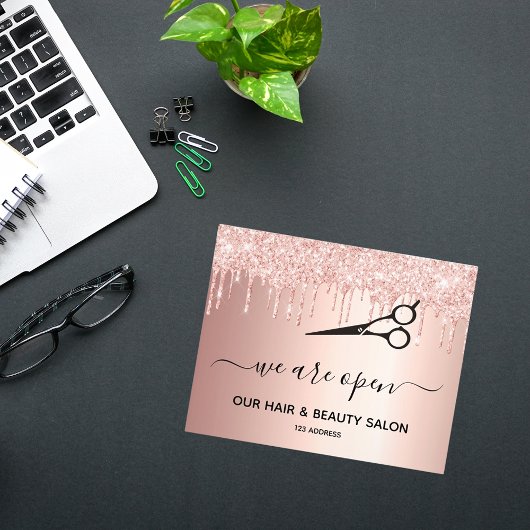 Friseur Schönheitssalon Rose Gold Glitzer Tropfen Flyer