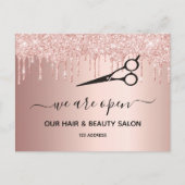 Friseur Schönheitssalon Rose Gold Glitzer Tropfen Postkarte (Vorderseite)