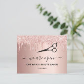 Friseur Schönheitssalon Rose Gold Glitzer Tropfen Postkarte (Stehend Vorderseite)