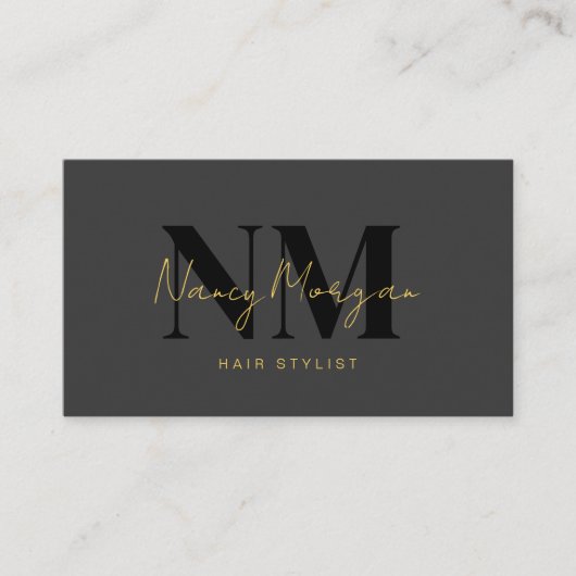 Friseur Schwarz-Gold-Monogramm QR-Code-Logo Visitenkarte (Vorderseite)