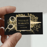 Friseur Schwarz & Gold Schönheitssalon Visitenkarte<br><div class="desc">Friseur-Stylist Black & Gold Blumenbeauty Salon Business Cards.</div>