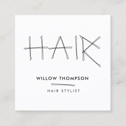 Friseur Schwarz-weiß Bobby Buttons Friseur Treppe Quadratische Visitenkarte (Vorderseite)