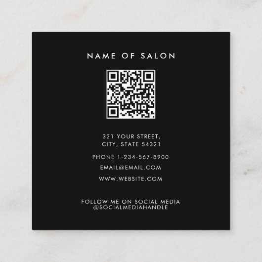 Friseur Schwarz-weiß Bobby Buttons Friseur Treppe Quadratische Visitenkarte (Rückseite)