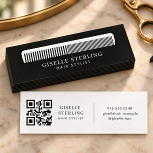 Friseur Schwarz-Weiß-Kamm QR-Code Salon Mini Visitenkarte